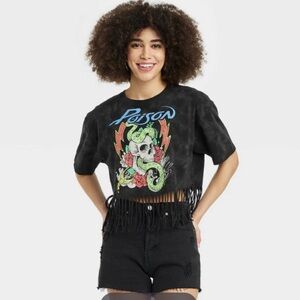 NWOT - WOMEN'S POISON SHORT SLEEVE GRAPHIC FRINGE T-SHIRT GRAY TIE-DYE - MEDIUM